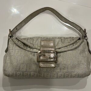 FENDI Mamma Baguette Shoulder Bag Nylon silver